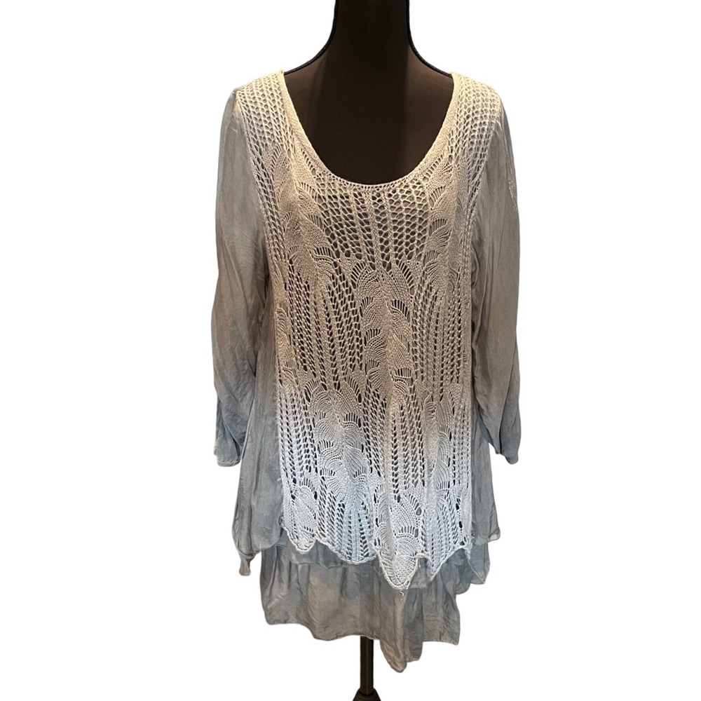 Le Marais Paris Silk Blend Crochet Lace Ruffle Tunic Top Grey M Italy Fairycore
